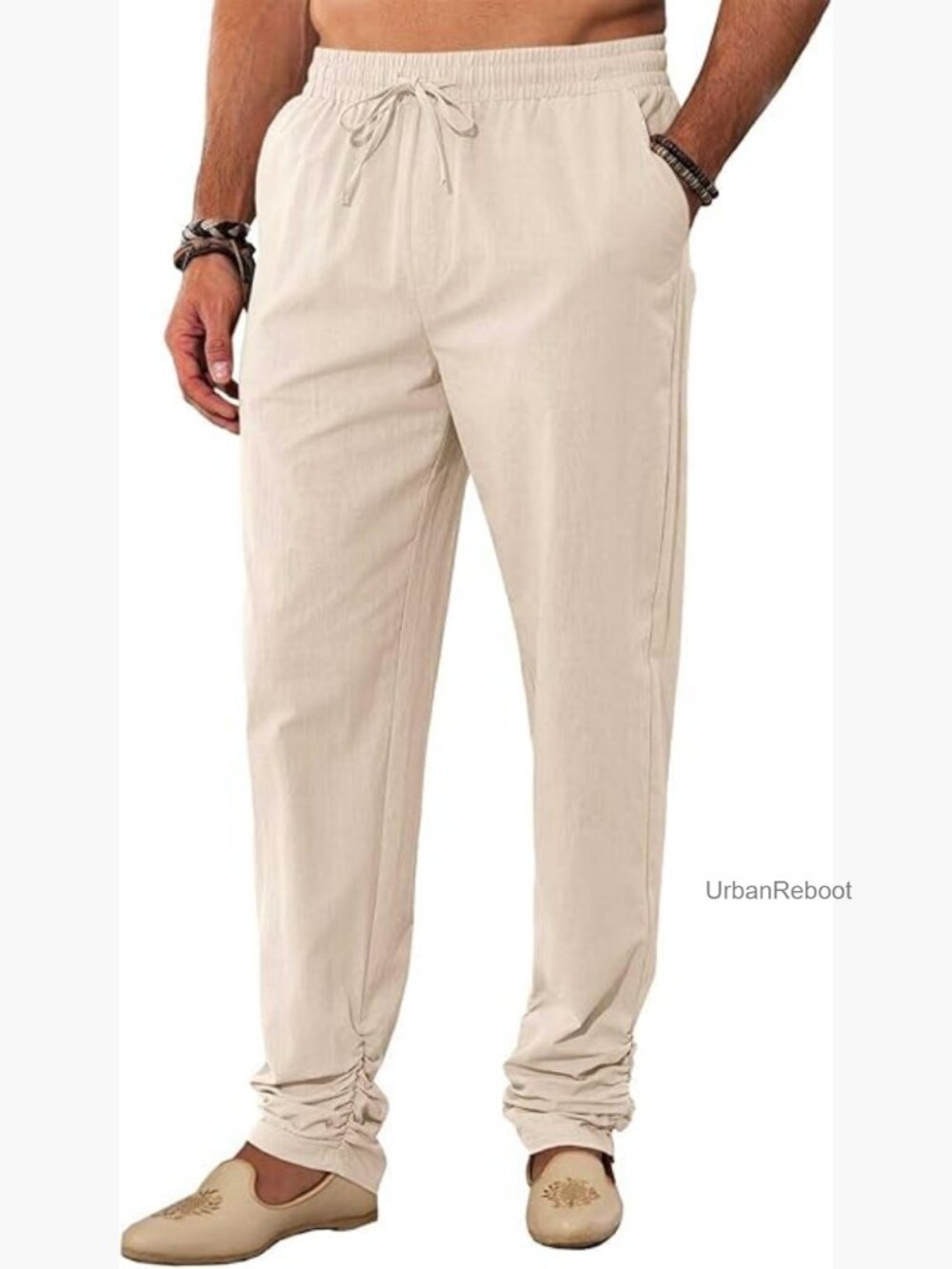Men's Cotton Elastic Waist Kaftan Thobe Pants with Pockets